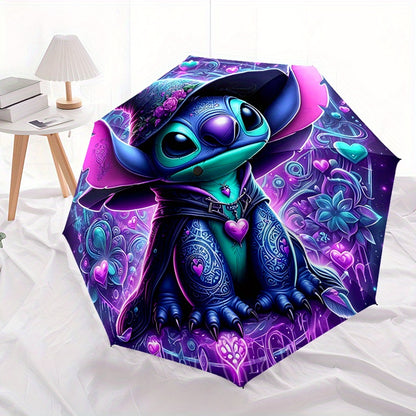 Stitch Night 2 Automatic Umbrella with Stitch Design - Auto Open/Close, Compact Folding Umbrella, Sturdy 8-Rib Iron Frame, Portable Travel Umbrella for Women/Men, Cute Stitch Character Accessory for Fans, Everyday & Special E