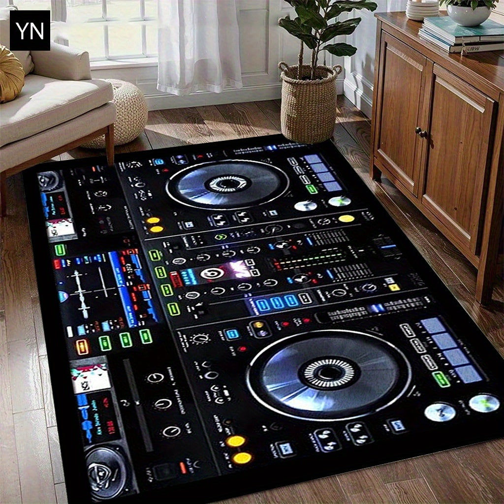 DJ Turntable Design Mat Floor Mat - Heavy-Duty Non-Slip Dance Studio Mat with Machine Washable Surface, Extra Thick 7mm Padding - for Home, Office, Clubs, Parties - Large Area Mat up to 2.16m² - Ideal Music Producer Decor, D