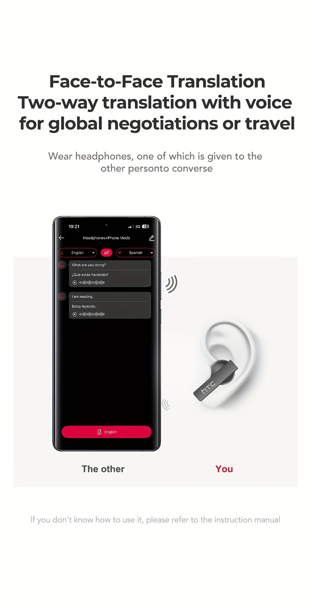 HTC NE40 Rotary Screen TWS Translator Buds Wireless 6.0 134-Language Face-to-Face Simultaneous Interpretation 48h Total Battery & 10-min Fast Charge LED Full-Color Touch Dial HiFi Audio-Travel-Call Ready Black And Grey