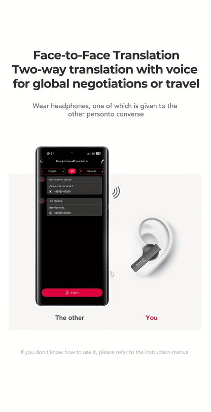 HTC NE40 Rotary Screen TWS Translator Buds Wireless 6.0 134-Language Face-to-Face Simultaneous Interpretation 48h Total Battery & 10-min Fast Charge LED Full-Color Touch Dial HiFi Audio-Travel-Call Ready Black And Grey