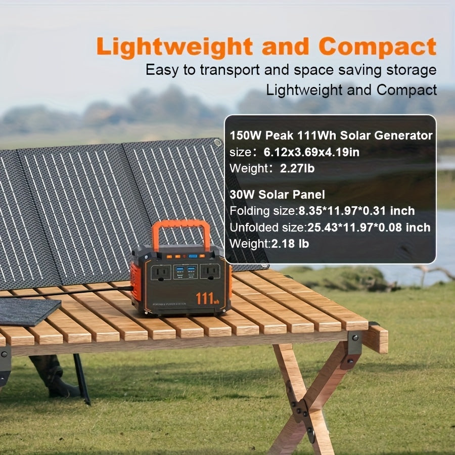 150W/300W Portable Camping Power Station 88.8Wh/111Wh/240Wh With 30/60W Solar Panel Or 88.8Wh/240Wh.with 2*AC/USB-C PD/USB QC3.0/DC Output, LED Emergency Power Light For Outdoor Camping, RV Traveling, Emergencies For Christma