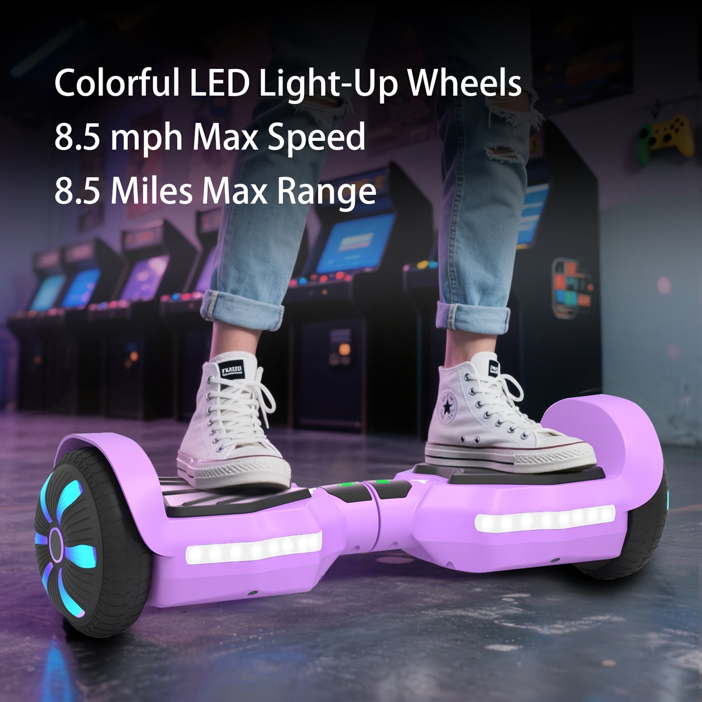 All-Terrain Purple Hoverboard For Kids Teens Adults - 300W Motor, 8.5mph, 220lbs Capacity, 15° Climb, 3H Quick Charge.Christmas Gifts, Thanksgiving Gifts, Halloween Gifts