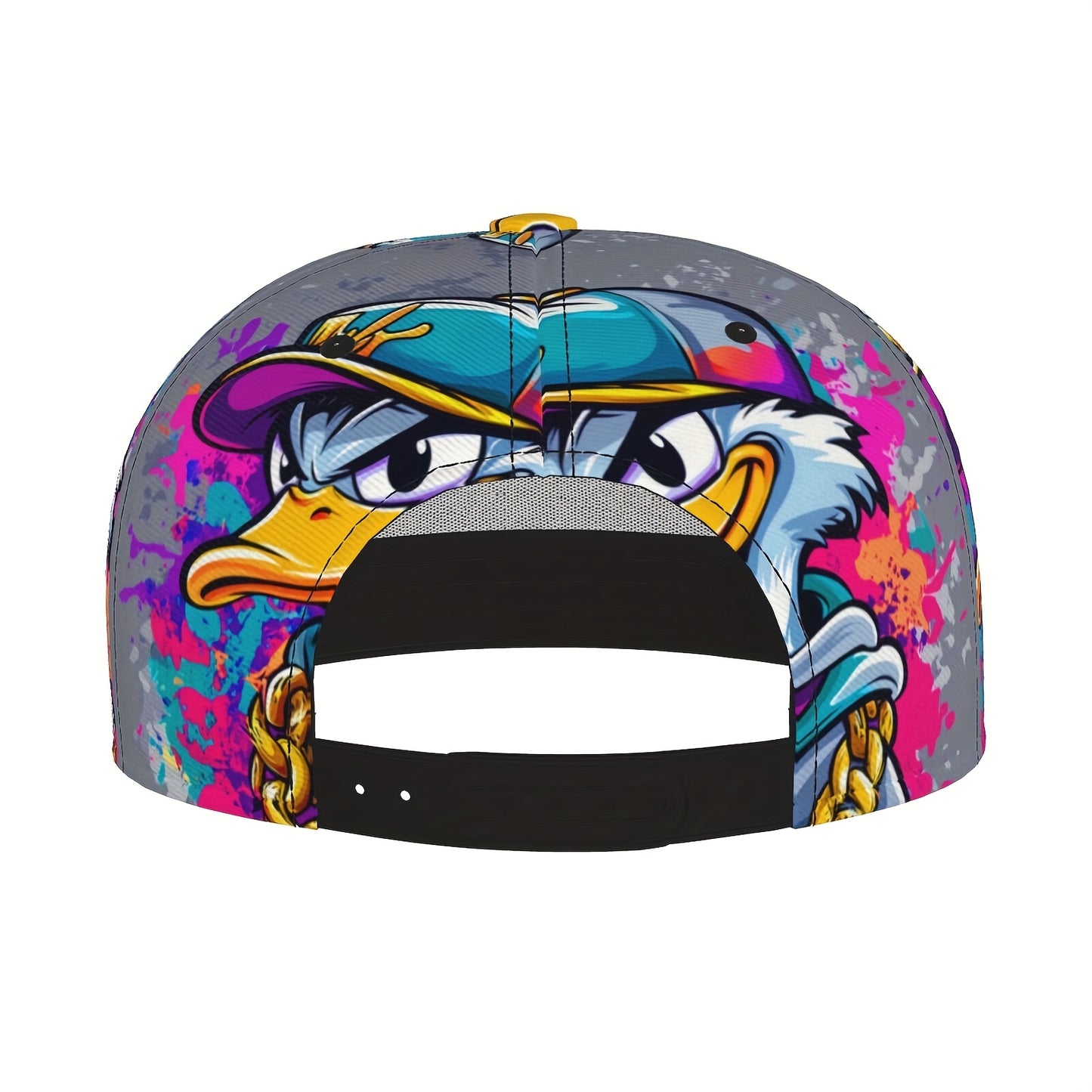 Unisex Adjustable Snapback Baseball Cap - Vibrant Graffiti Cartoon Duck Street Art Design, Lightweight 100% Polyester, Machine Washable, Flat Brim Trucker Hat for Men & Women, Perfect Gift for Father's Day, Mother's Day, Beac
