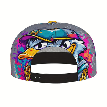 Unisex Adjustable Snapback Baseball Cap - Vibrant Graffiti Cartoon Duck Street Art Design, Lightweight 100% Polyester, Machine Washable, Flat Brim Trucker Hat for Men & Women, Perfect Gift for Father's Day, Mother's Day, Beac