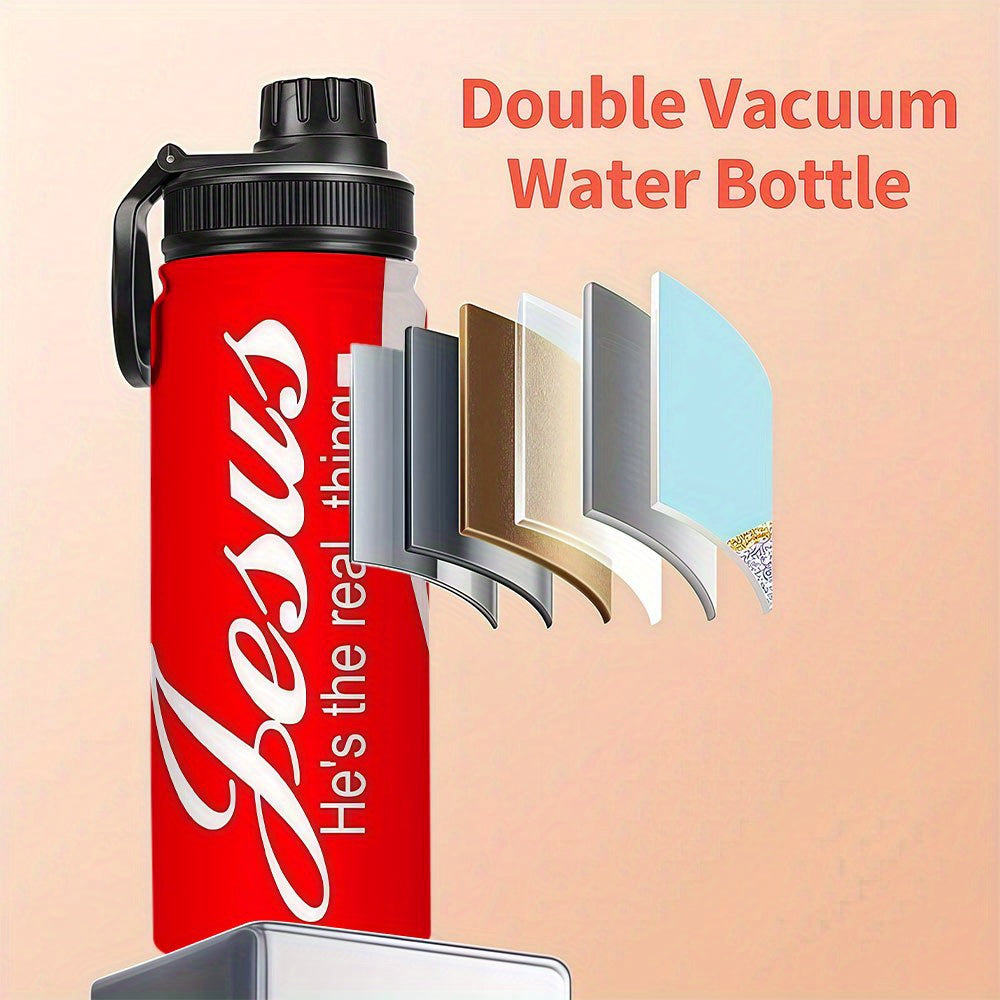 1pc 1pcs 1pc 1pcs (singular "1pc") Jesus-Themed Water Bottle - Stainless Steel Insulated Tumbler with Leakproof Lid, -Based ("Jesus He's the Real Thing"), Double-Wall Vacuum for Hot/ Drinks, Ideal Gift Suitable for Gym, Trave