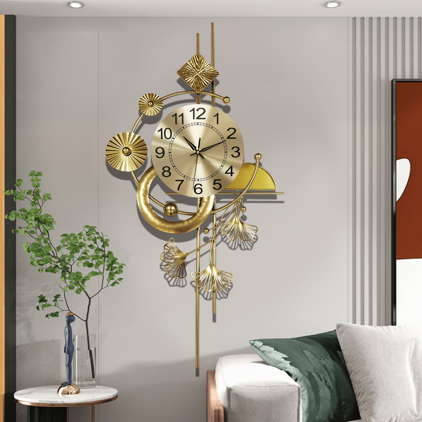 Modern Minimalist Wall Clock - Large Easy-to-Read Numbers, Golden-Tone Hands, Battery-Powered (AA Not Included) - for Living Room, Office, Bedroom - Scandinavian & Industrial Decor - Durable Iron Construction - 43.6x5x86cm (1