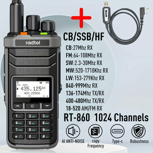 Radtel RT-860 CB Ham Radio Transceiver - 1024-Channels (Including NOAA Weather Alerts), Dual Band Scanner, HF/VHF/UHF Two-Way Radio with Type-C Fast Charging, Programmable Settings, Aviation AM Receiver - for Amateur Radio, T