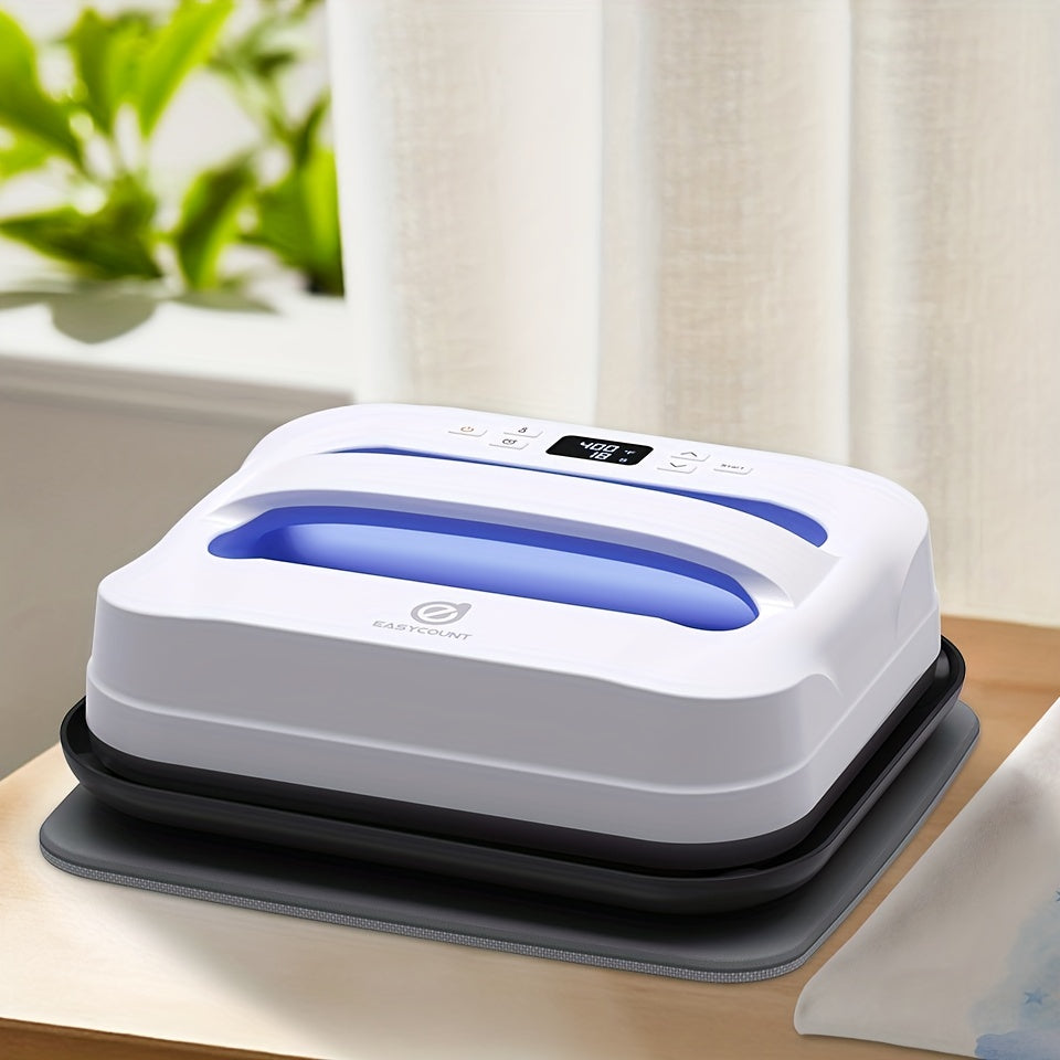 EasyCount 12''x10'' Portable Electric Heat Press Machine - Black, Power Supply via US Plug, Ideal for Crafts & Fabric, Includes Apron & Accessories, Fabric Printing|Crafty Atmosphere|Durable Plastic, Heat Press Machine Access