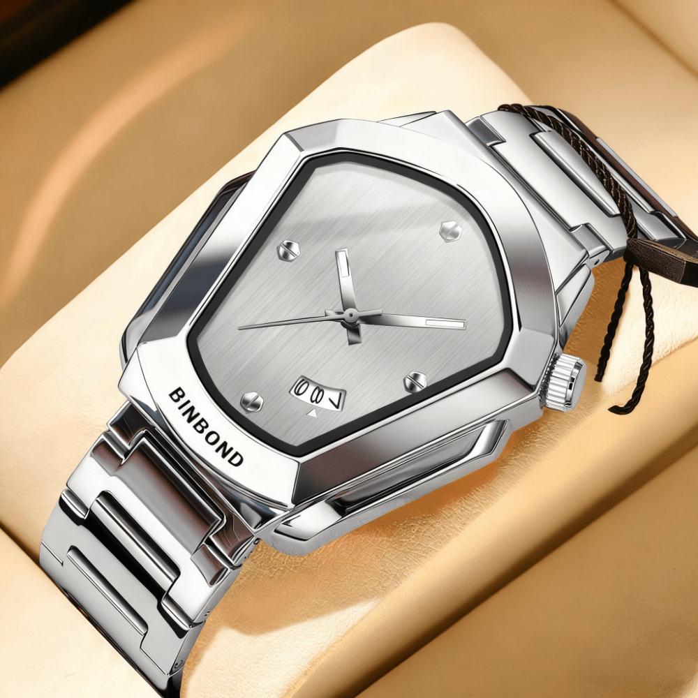 Men's Minimalist Modern Watch with Irregular Dial - Analog Quartz Wristwatch, Calendar Function, - Watch for Business & Casual Attire, Durable Elegant Timepiece for