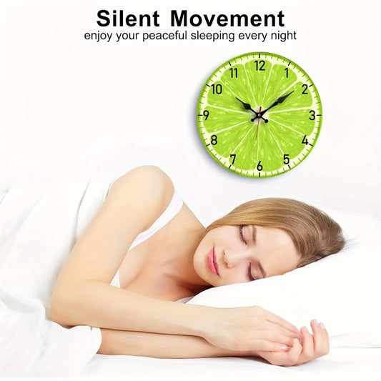[1pc Creative Wooden Clock] 1pc Simple Creative Silent Quartz Round Wooden Clock, Lemon Fruit Fashion Hanging Clock | Suitable for Bedroom Living Room Office Kitchen Bathroom Decoration, Battery Powered Not Included