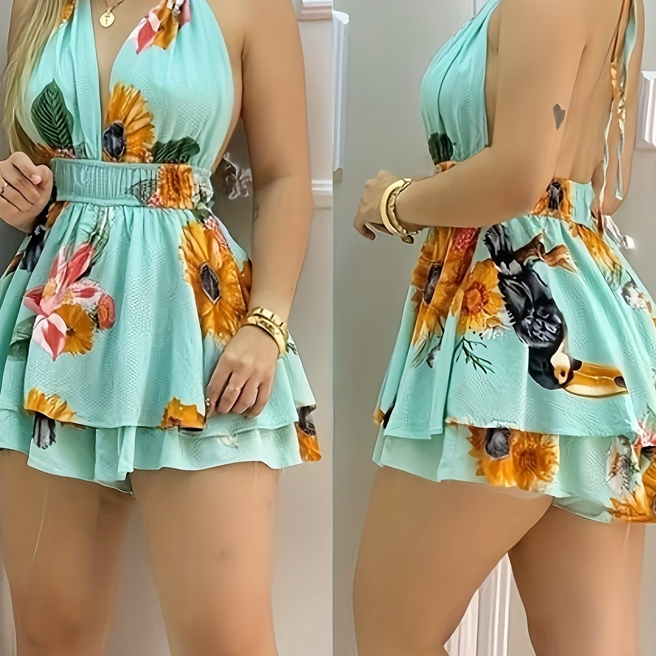 New Spring Summer Elegant Fashion Mini Jumpsuit, High-Waisted Backless with Ties, Perfect for Vacation and Cruise Trips