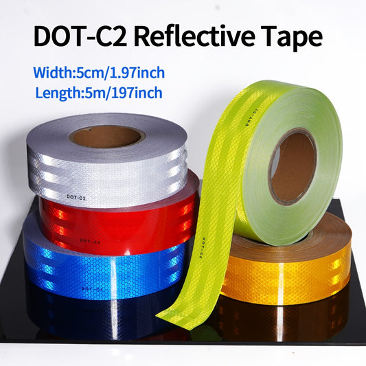 DOT-C2 Reflective Safety Tape for Vehicles - Waterproof, Self-Adhesive PET Material, Night Visibility Warning Decal for Cars, Bikes, Motorcycles, and Traffic Signs - Durable Weatherproof Marking Tape for Road Transport and Ha