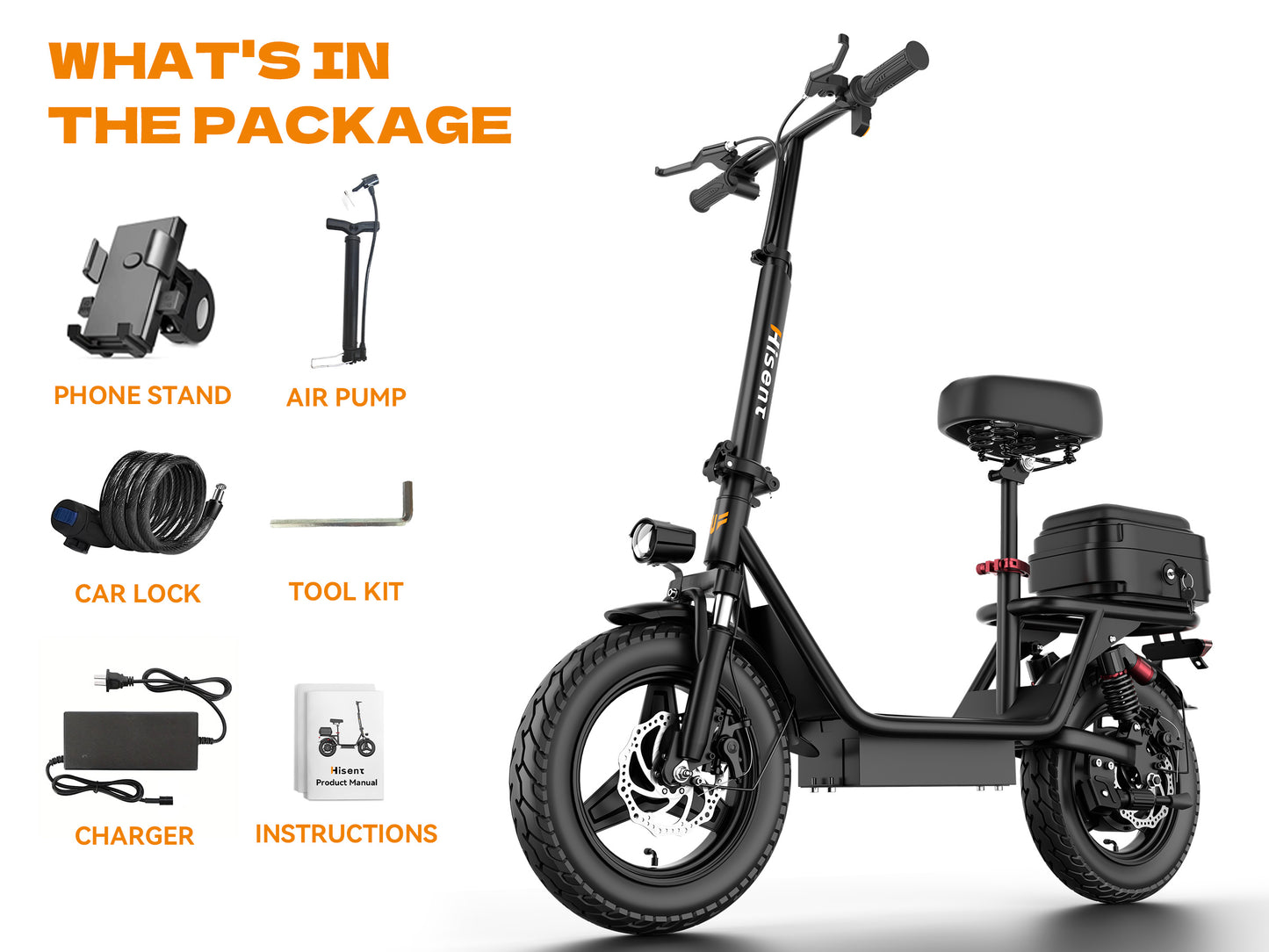 Hisent Adult Electric Scooter- 20 Mph, 740W Peak Motor, 10Ah/15Ah Lithium Battery, 15-40 Mile Range, 14 Foldable With Seat And Storage Box, Dual Suspension, Dual Brake System, Ample Storage, Alloy Steel Frame Durable, Commute