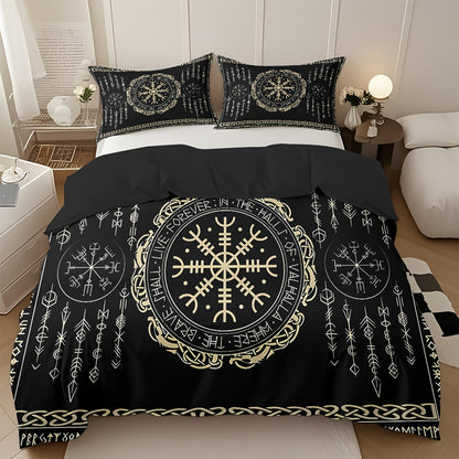 3pcs Comfortable Nordic Rune Theme Duvet Cover Set, Soft High-Definition Digital Print Perfect Gift, Soft Breathable 100% Polyester, All-Season, Family And Friends Gift, Machine Washable (1 Duvet Cover + 2 Pillowcases, No Fil