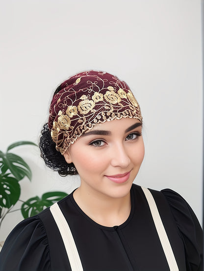2pcs Women'S Embroidered Floral Breathable Stretch Headwrap | Multi-color Elastic Casual Cute Bohemian Muslim Turban for Hair Covering and Daily Wear
