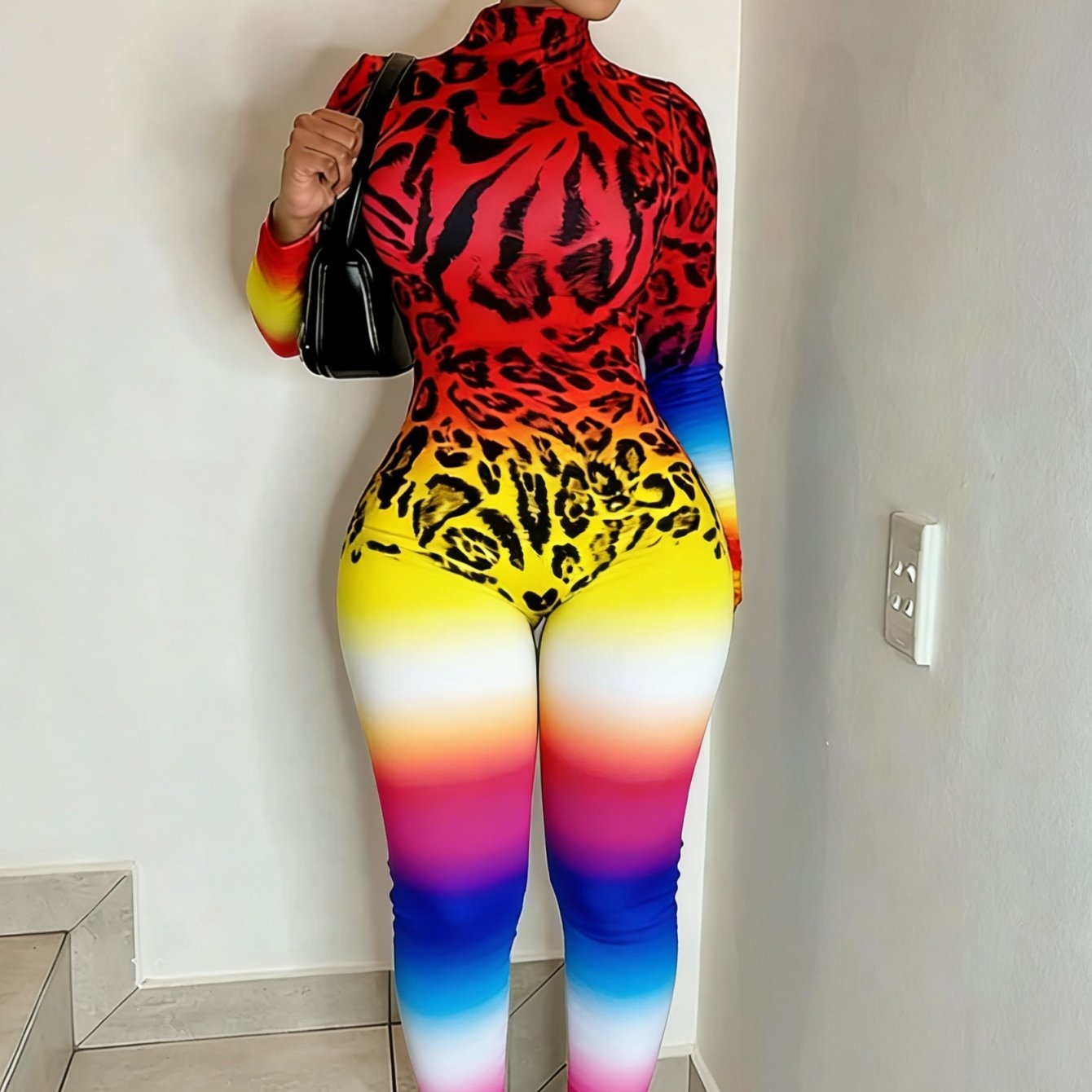 Plus Size - Women'S Luxe Elegant Jumpsuit | Stretchy Comfortable Lightweight, 2D Print Luxe Graffiti Animal Print, All-Season Versatile, Casual & Bold Presence, Crew Neck, All-Over Print