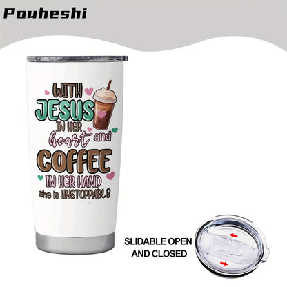 1pc 20oz -Themed Stainless Steel Water Cup with Straw Lid - 3D Printed Christian Inspirational Bible Verse Tumbler, Leakproof & -Slip Grip, Reusable Insulated Design for Hot/Cold Drinks, Faith-Based Gift for Christmas, Easter