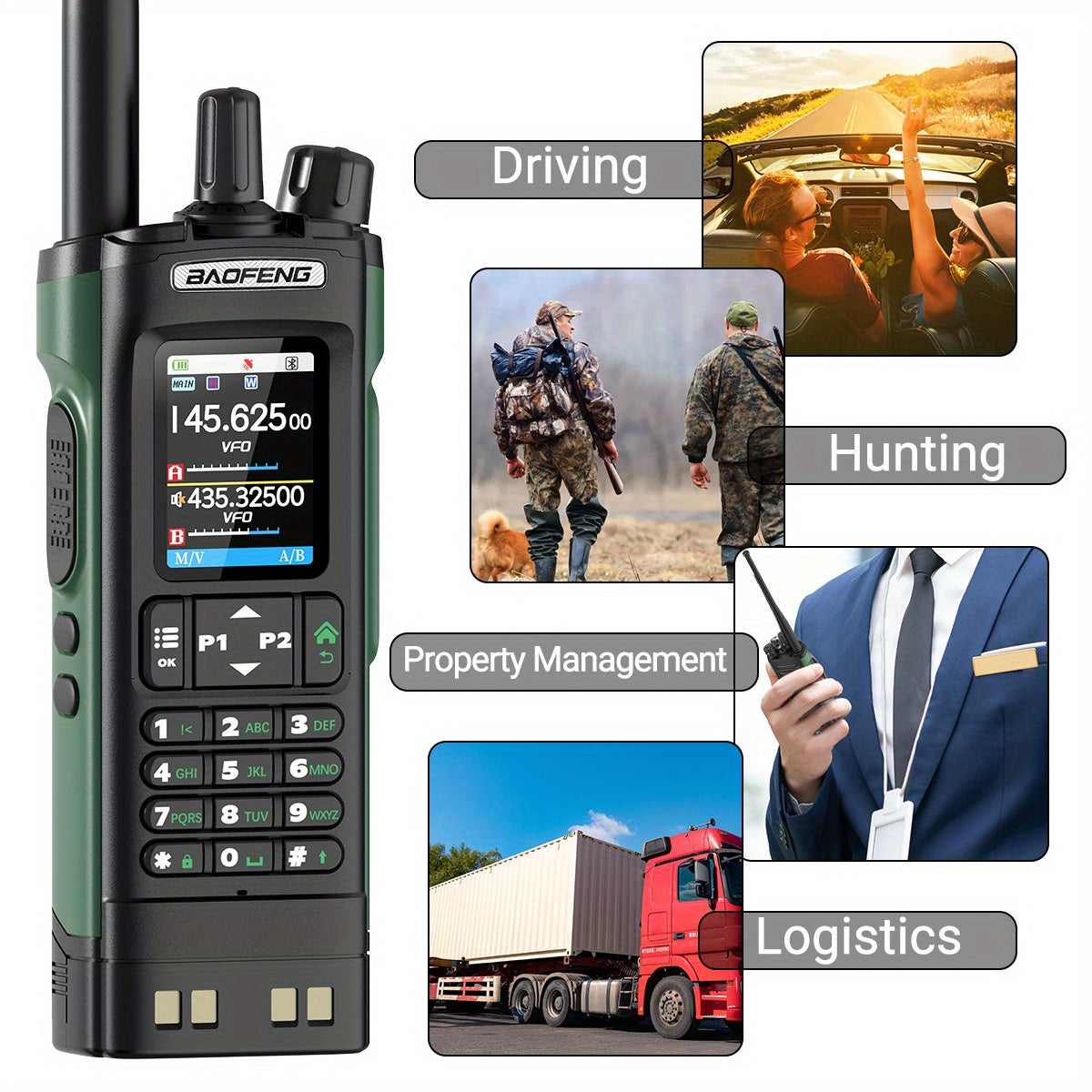 BAOFENG UV-32 Long Range Walkie Talkie, Dual-Purpose Radio GPS 10W Long Range Handheld NOAA Weather Receiver Rechargeable Dual-Purpose Radio with GPS, AM, Copy Frequency, USB-C Rechargeable Battery for Camping and Hiking, Two