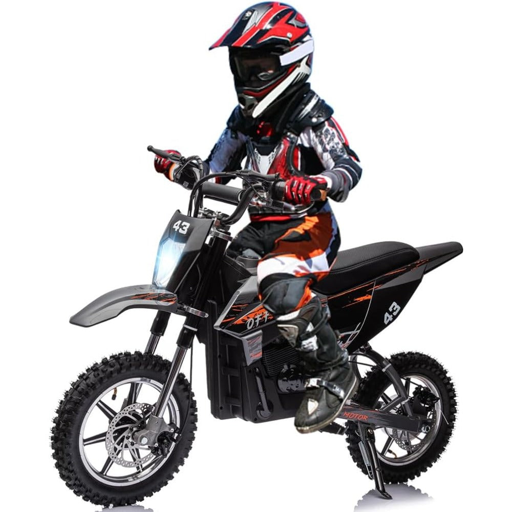 36V Electric Dirt Bike for Kids 13-16 Years, 15.5 MPH High-Speed Off-Road Motorcycle with 350W/500W Motor (Brushless/Brushed), 175 lbs Capacity, All-Terrain ATV-Like Bike, Front/Rear Brakes & LED (-)