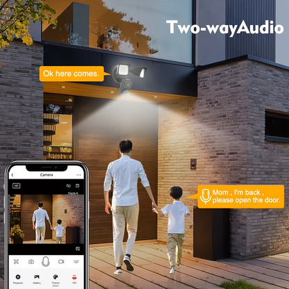 SUNAOK LED Smart Security Camera, 27W, 2300 Lumens, 5700K, IP65, 3 MegaPixel, HD Live View, 393.7inch Infrared Night Vision, Supports Two-way Voice & Human Shape Detection & CloudStorage, Enhanced Motion Detection, Built-in S