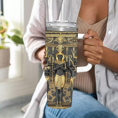 40oz Egyptian Art Style Tumbler, Double Wall Vacuum Insulated Travel Mug, Spill Proof Lid, Perfect Gift for Dad, Mom, Ideal for Christmas, Thanksgiving, Valentine's, Mother's, Father'S Day, Gift for birthday, Coffee Cup