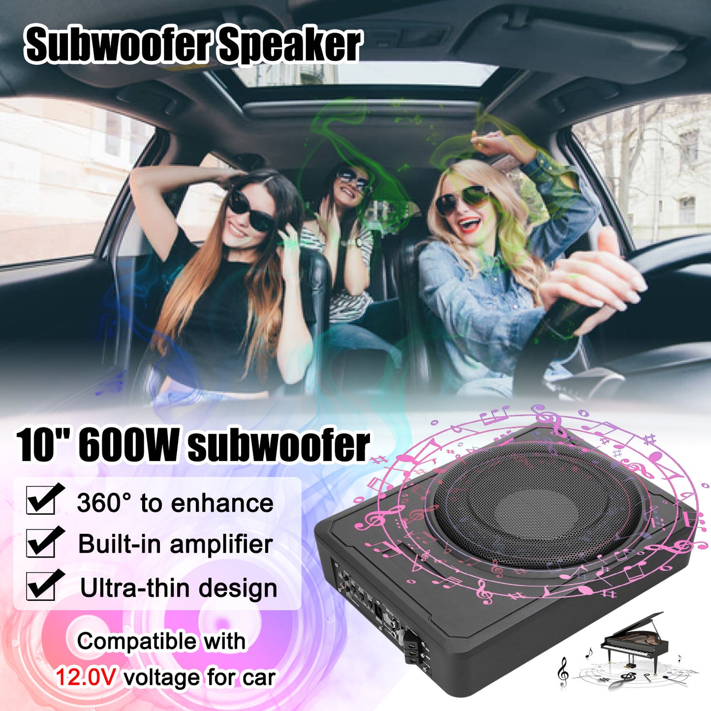 Car Audio Upgrade Kit: 4-Channel Amplifier + 10-Inch Subwoofer, 5800W Channel Amp + 600W Pure Bass, Ultra-Slim Aluminum Alloy Design for Cars/Trucks/RVs car accessories
