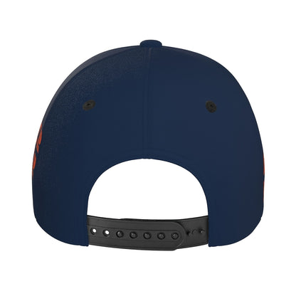 Dark Blue-Orange Football Wolf Player Flame Graphic Fan Baseball Cap - 100% Polyester Breathable Adjustable Comfort Cap