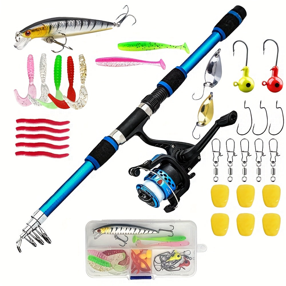 [Spinning Fishing Combo] Telescopic Spinning Fishing Rod and Reel Combo | 1.8m Rod with 5.2:1 3BB Reel, Max Drag 5kg - Full Fishing Accessories Kit Set