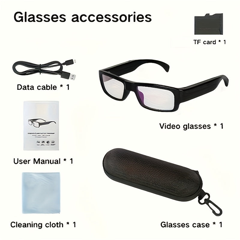 1pc Smart Glasses with Camera, 1080P HD Camera, Digital Video Recorder Camcorder Eye Protection DV Camera glasses Video glasses, Recording Portable Camera Ultra Clear Camera Glasses with 64GB Memory Card, Long-lasting battery