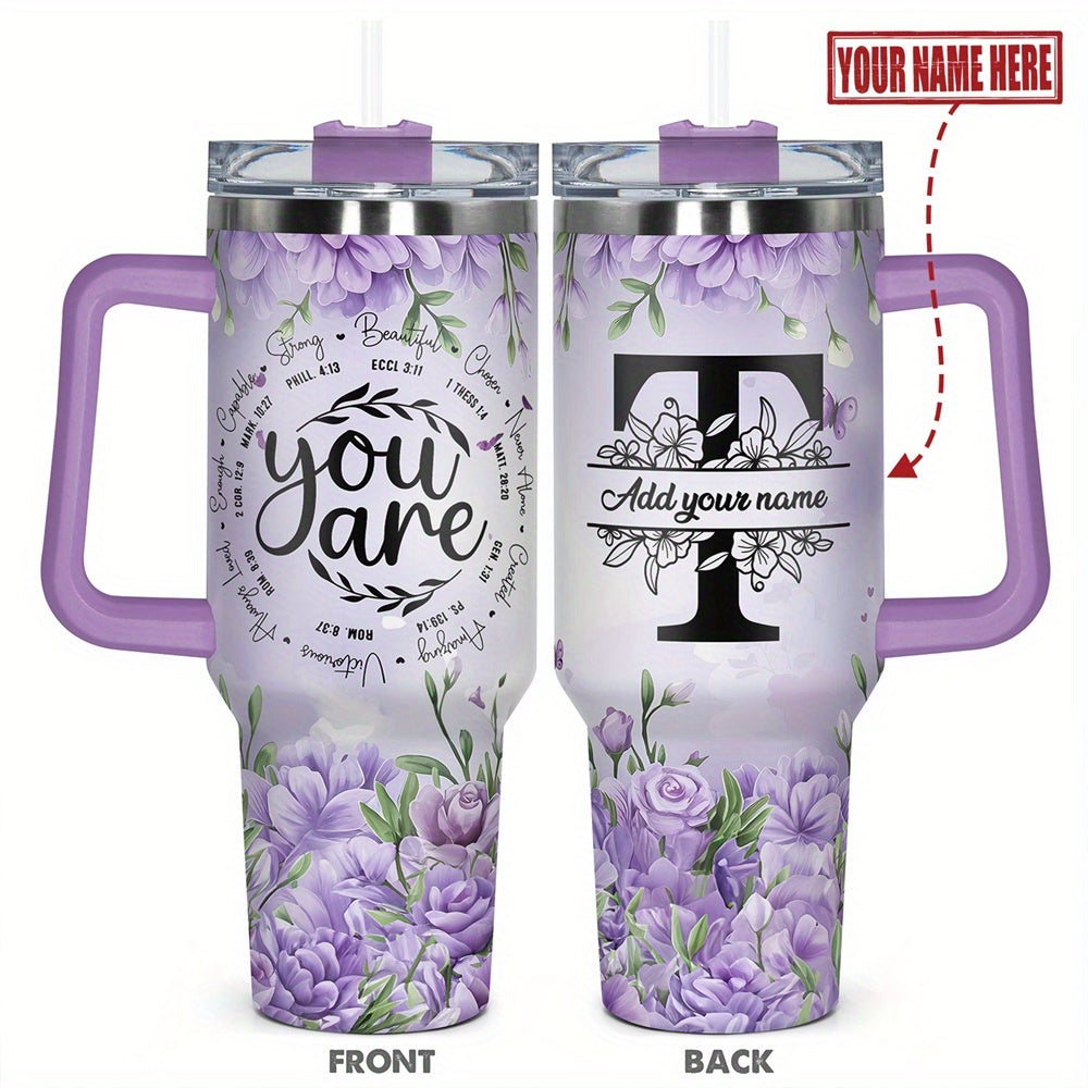 1pc Personalized Name & Motivational Quote Tumbler 40oz with Lid - Custom Stainless Steel Cup, Insulated for Hot/ Drinks, Custom Name/Date/Message Gift for /Men, Birthdays, Christmas, Valentines, Teachers, Coworkers