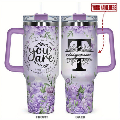 1pc Personalized Name & Motivational Quote Tumbler 40oz with Lid - Custom Stainless Steel Cup, Insulated for Hot/ Drinks, Custom Name/Date/Message Gift for /Men, Birthdays, Christmas, Valentines, Teachers, Coworkers