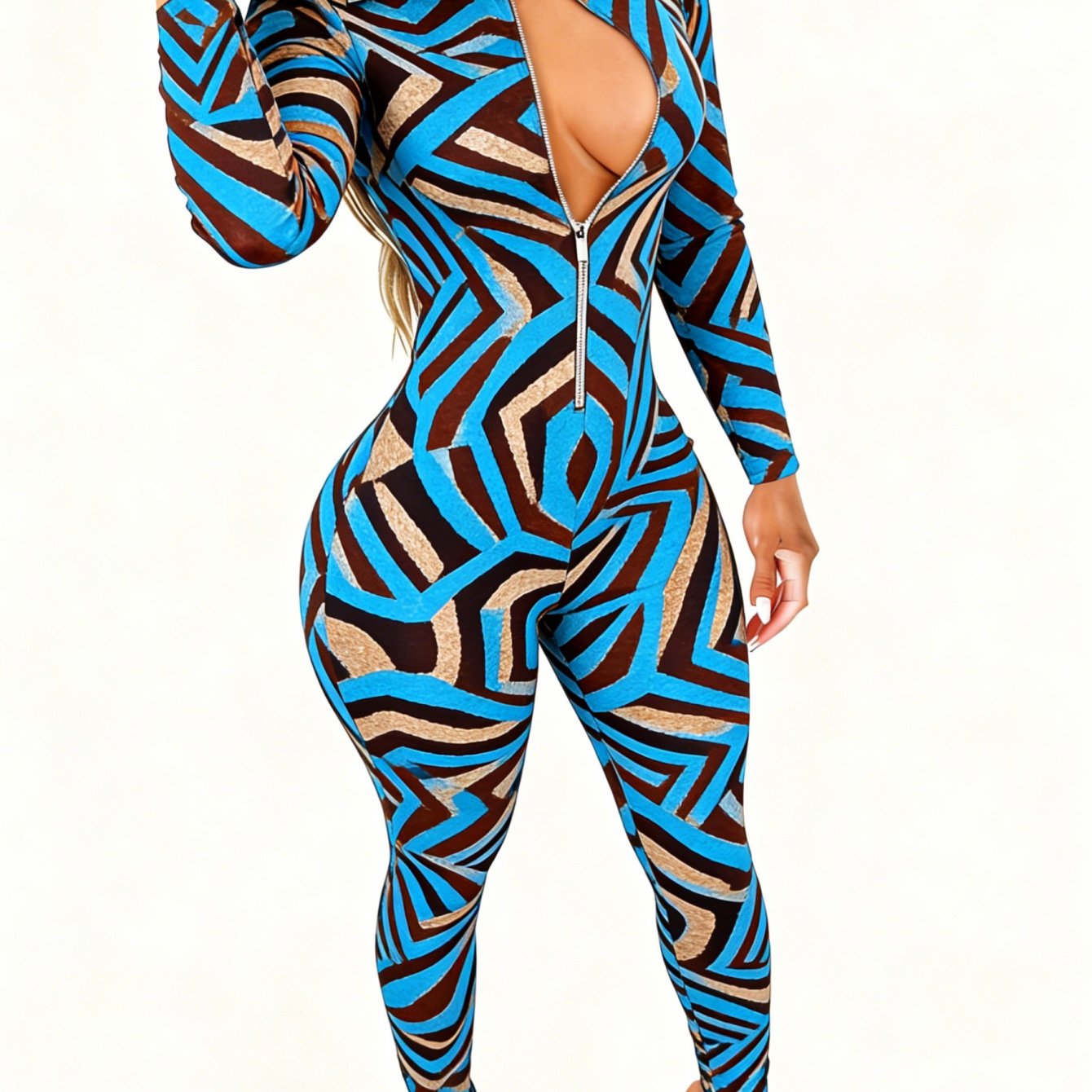 Elegant Comfortable Sexy Slim Jumpsuit | Animal Print Stripes, Front Zipper, Casual Office Party Outfits, Year-Round Versatile Wear for Any Season