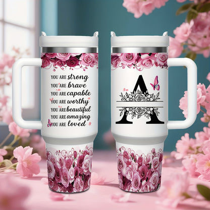MIKENDA 1pc 40oz "A-Z Custom Letters & Name" Stainless Steel Travel Cup with Lid And Straw. Coffee Cup, Kitchen Drinkware. Great Gift for Women, Friends, Parents.for Mother's Day, Holidays. for Home & Outdoor Use.Halloween &