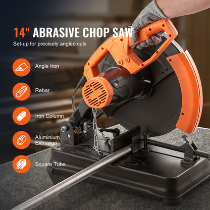 Happybuy 14" Abrasive Chop Saw - 2300W, 3600RPM, Adjustable Angle Miter Saw for Metal Cutting, Ideal for Steel/Rebar/Iron/Aluminum, Includes Safety Warning Sticker