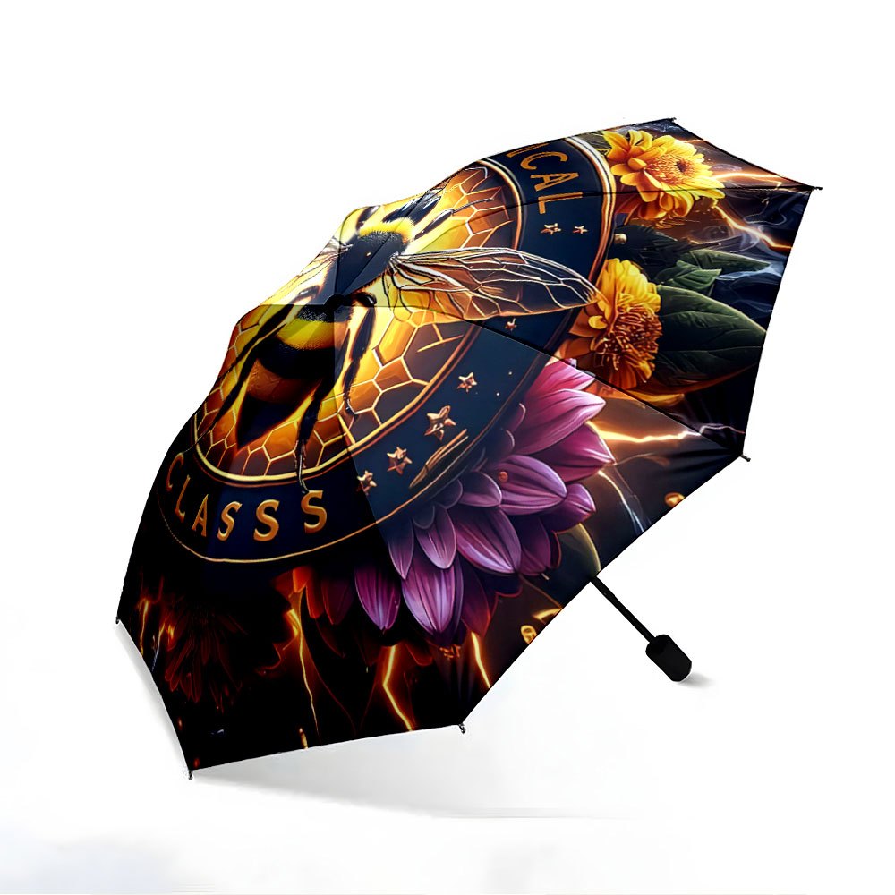 1pc Automatic Umbrella with Biological Class Print (Bee & Flower Design) - Automatic Opening/ Closing, 8-Rib Compact Canopy, Collapsible Portable for / - Unique Science-Themed Gift for Christmas, Birthdays & Everyday Use
