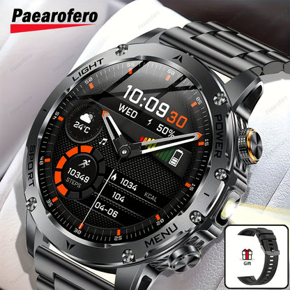 Paearofero 1000mAh Large Battery Outdoor Smartwatch, LED Flashlight, Wireless Calling, Voice Assistant, Multi-Function Reminder, Sports Fitness, 1.7-inch HD Display, Alloy Body, Men'S Smartwatch for iPhone&Android, Holiday Gi