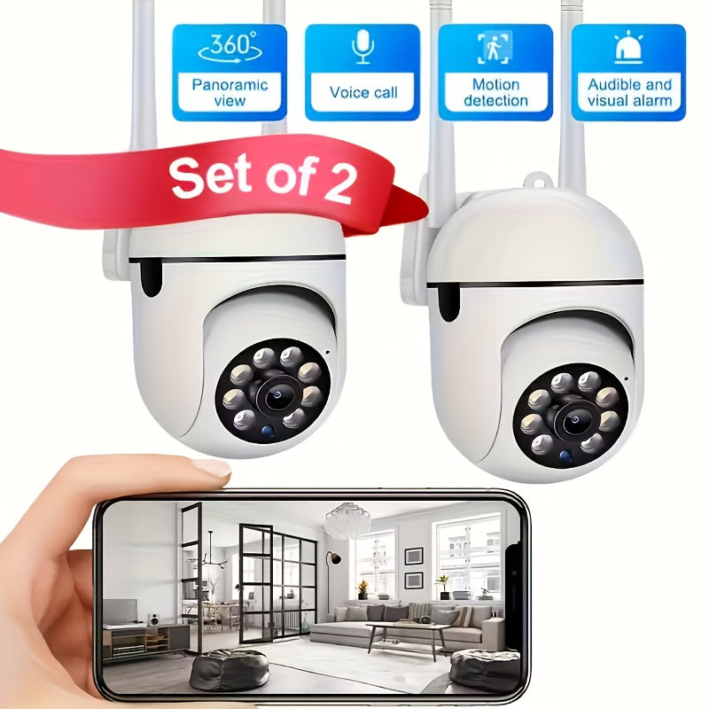 JOOAN 2pcs Wireless WiFi Security Camera System 1080P HD Indoor/Outdoor-like (No) /Pet/Camera Monitoring, PTZ (Pan/Tilt/Zoom), Two-Way Audio, Night Vision, Motion Detection, 2.4G Wi-Fi Smart Home Surveillance Cameras with