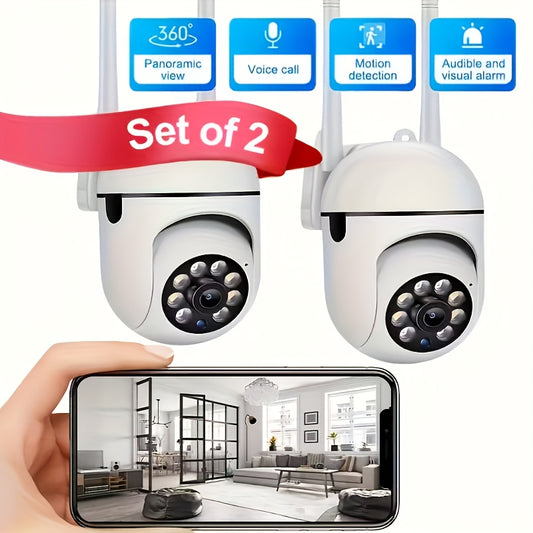 JOOAN 2pcs Wireless WiFi Security Camera System 1080P HD Indoor/Outdoor-like (No) /Pet/Camera Monitoring, PTZ (Pan/Tilt/Zoom), Two-Way Audio, Night Vision, Motion Detection, 2.4G Wi-Fi Smart Home Surveillance Cameras with