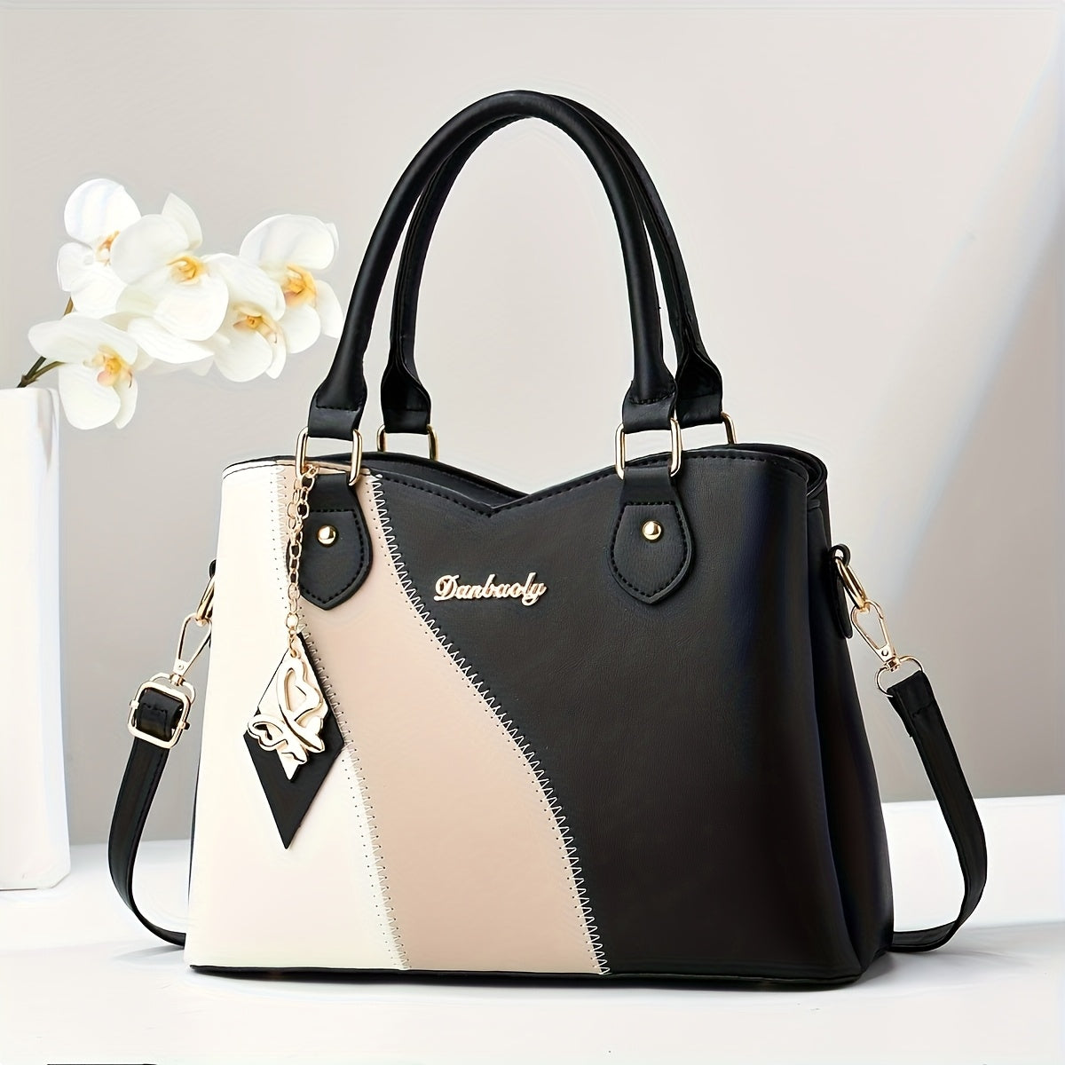 CHROSGEKEIDI Women's Elegant Handbag with Detachable Strap - Perfect Gift for Mom - Versatile Handbag | Modern Minimalist | Large Capacity - Zipper Closure & Contrast Design - Polyester Lining - Sturdy Zipper Closure
