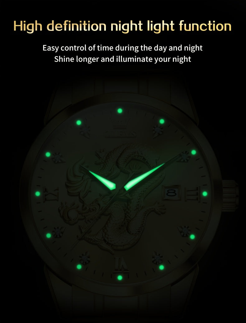 OLEVS New Luxury Business Luminous Quartz Stainless Steel Watches for Men Original Top Brand Fashion Men'S Wrist Watches Golden Trend High Quality Best Selling Men'S Watches, Fashion Watches for Men, Mechanical Watches for Me