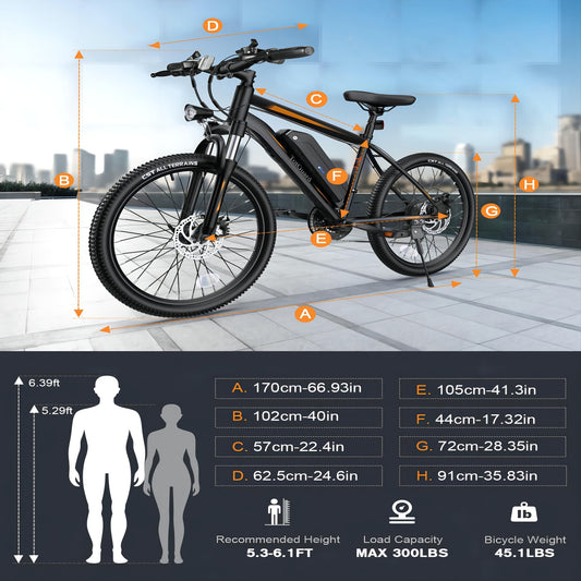 26" Men Electric Mountain Bike For Adults, Ebike With 36V 374Wh Removable Battery Electric Bicycle, 500W Peak Motor Electric Dirt Bike, 21-Speed Ebike, 19 MPH, Up To 50 Miles, Input 100-240V For Charger FY-4202000, Applicable
