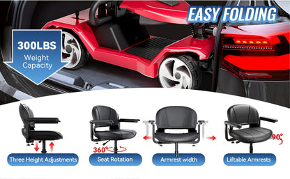Foldable 4-Wheel Electric Scooter for Seniors with 16-Mile Range, 250W Motor & 15 km/h Speed - Heavy-Duty Metal Frame, LED Headlight & Removable Storage Basket, Lightweight Portable Design Fits in Car Trunk, All-Terrain Tires