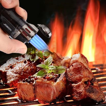 Gift Box Set, Straight Jet Spray Gun Blue Flame Lighter, Triple Jet Flame Butane Torch Lighter, Windproof Butane Refillable Gas Torch Lighter, Light Candles, Wood Chips, Charcoal Barbecue, Convenient to Carry, Visible Gas (ex