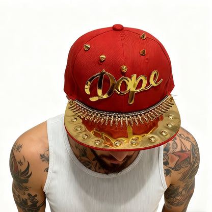 Men's Punk Hip-Hop Snapback Baseball Cap with "Dope" Lettering - Lightweight Adjustable Hat in Beige, Camo, Blue & Red/Golden for Streetwear & Casual Style