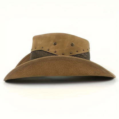 Vacation Faux Cowboy Fedora Hat - Unisex Western Hombre Style with Breathable Mesh Back Panel, Brown, Sizes 22.83-23.62 Inch for Men & Women