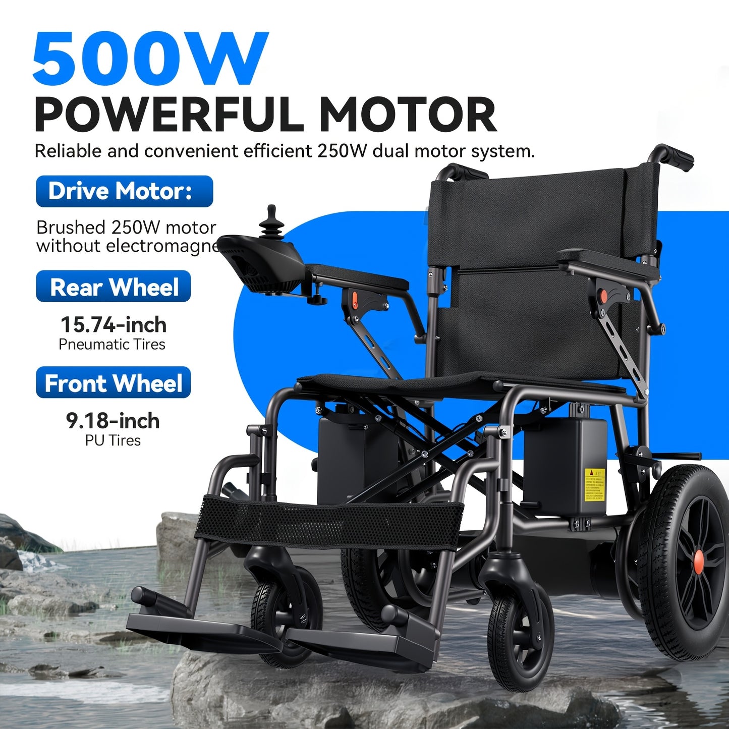All-Terrain Foldable Smart Chair - 15+ Miles Range, 360° Smart Joystick, Dual Motor Power! for Seniors & Adults