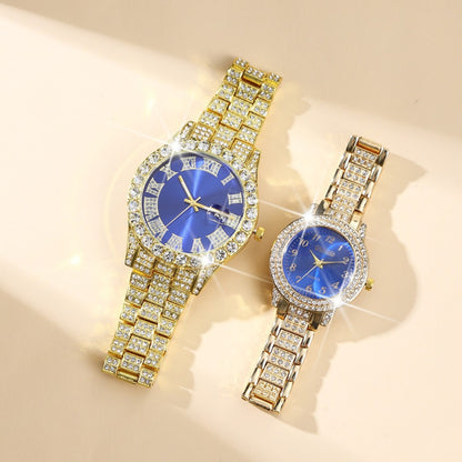 2pcs/ set, Couple Watches Sets, Luxury Rhinestone Setting Stainless Steel Strap Quartz Watches Analog Elegant Round Dial Design Wristwatch, Middle East, Ramadan Ideal Choice for Gifts.