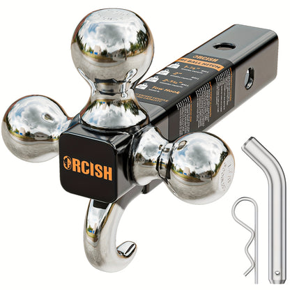 Trailer Hitch Tri-Ball Mount with Hook & Pin, Hitch Ball Size 1-7/8", 2" And 2-5/16", Fit 2 Inch Hitch Receiver, Max GTW 10, 000 LBS, Fit 2 Inch Hitch Receiver, Tow Hitch for RVs, SUVs, ATVs, And Trucks