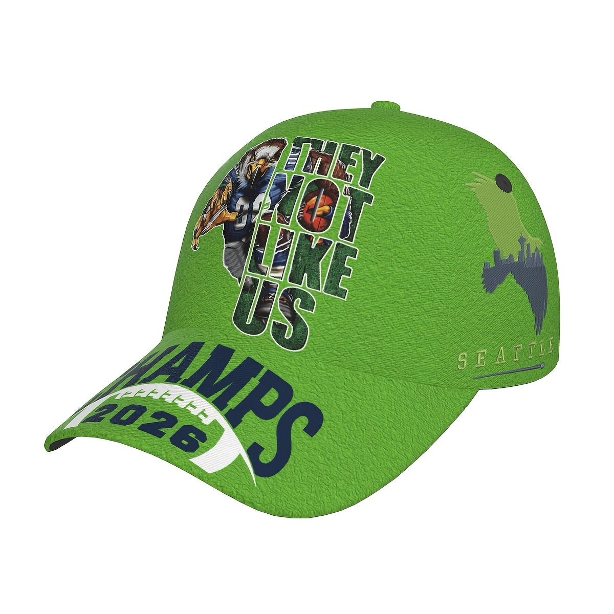 Rugby-Themed Baseball Cap with Full-Print Eagle & 2026 Champs Slogan - Structured Breathable Curved-Brim Hat, Snapback Closure, Lightweight Suitable for, Casual Wear, Rugby Fan Gear