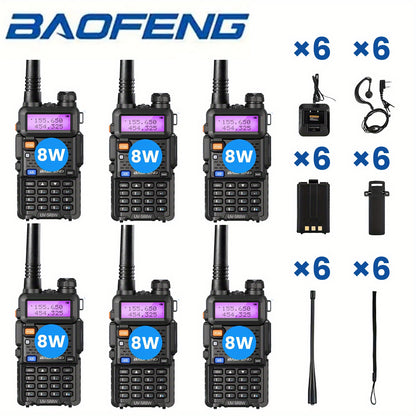 6pcs Baofeng UV-5R-8W Radio, Long Range Walkie Talkies Radio with flashlight, Two Way Handheld Radio Ultra-long standby 48-72 hours, Hands-free conversation,  for Survival Gear Hunting Camping.Cheap Walkie Talkies Long Range